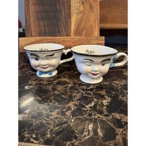 Lot Of 2 Baileys Irish Cream Winking Man &Woman Yum Coffee Cup